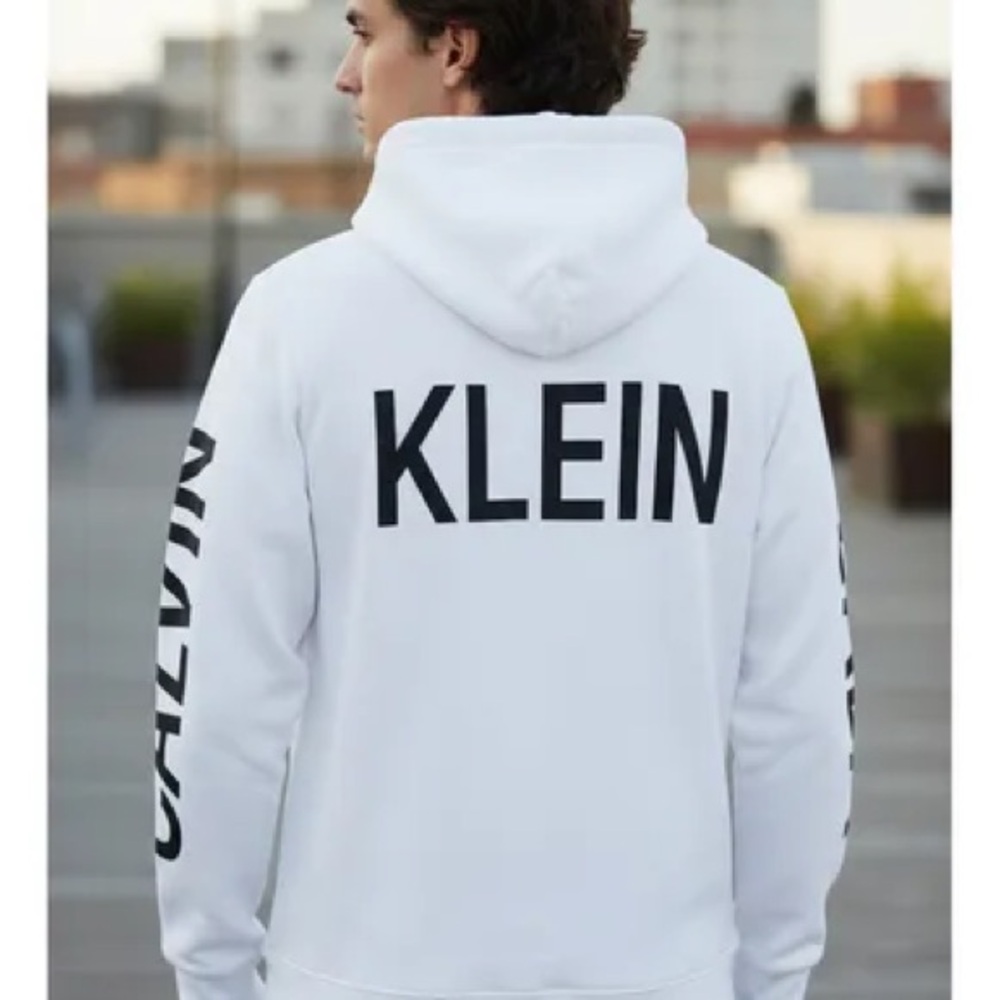 Calvin Klein Jeans White Hoodie with Black Lettering